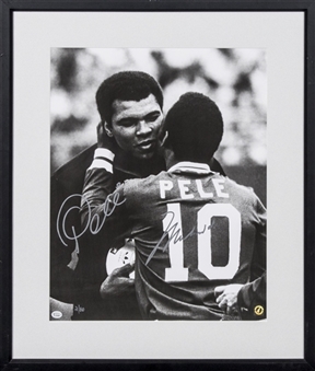 Muhammad Ali and Pele Dual Signed B&W Framed 22x26 Photograph (LE 2/80) (PSA/DNA)